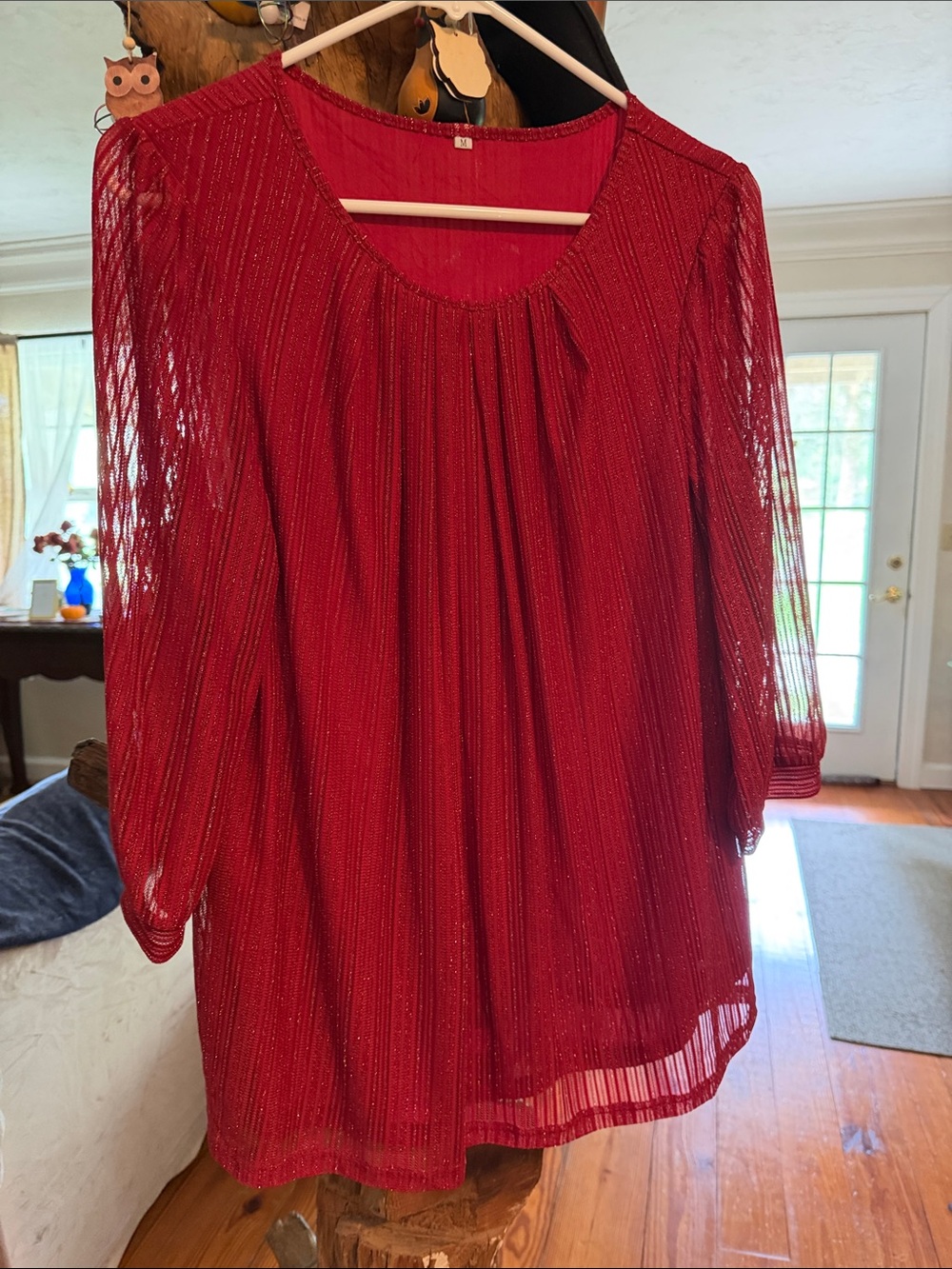 Amazon Red Scoop Neck Sheer Sleeve Tunic